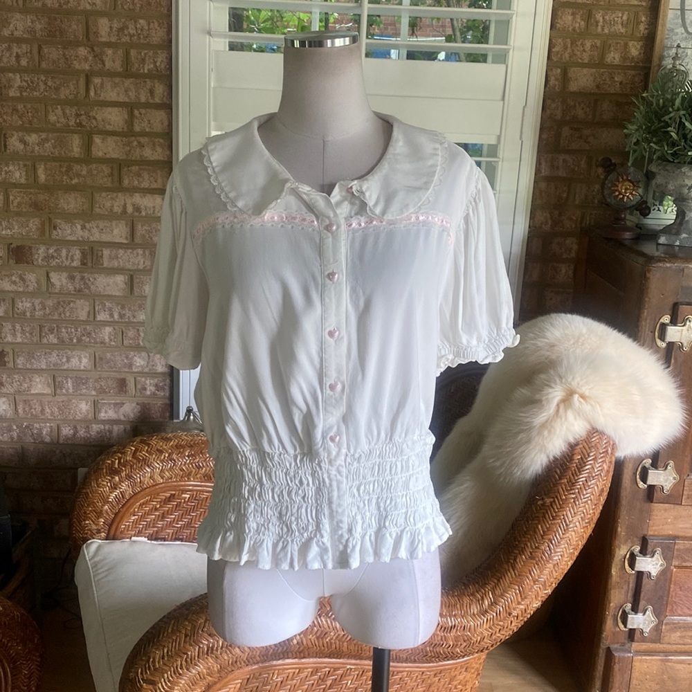 HOT TOPIC White Smocked Puff Sleeve Girls Crop Woven Top GIRLS 1X